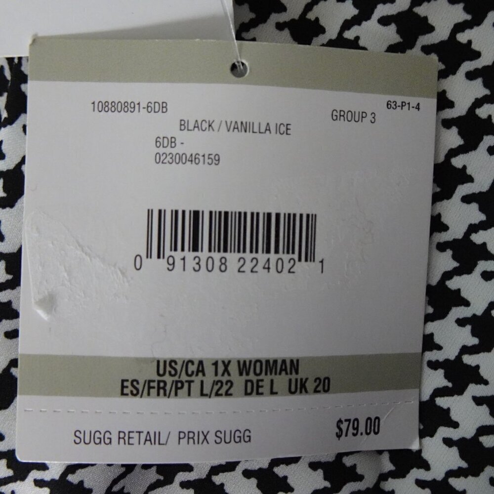 Kasper Houndstooth Top Women's Plus Size 1X Black White Long Sleeve Cowl Neck - Picture 8 of 10